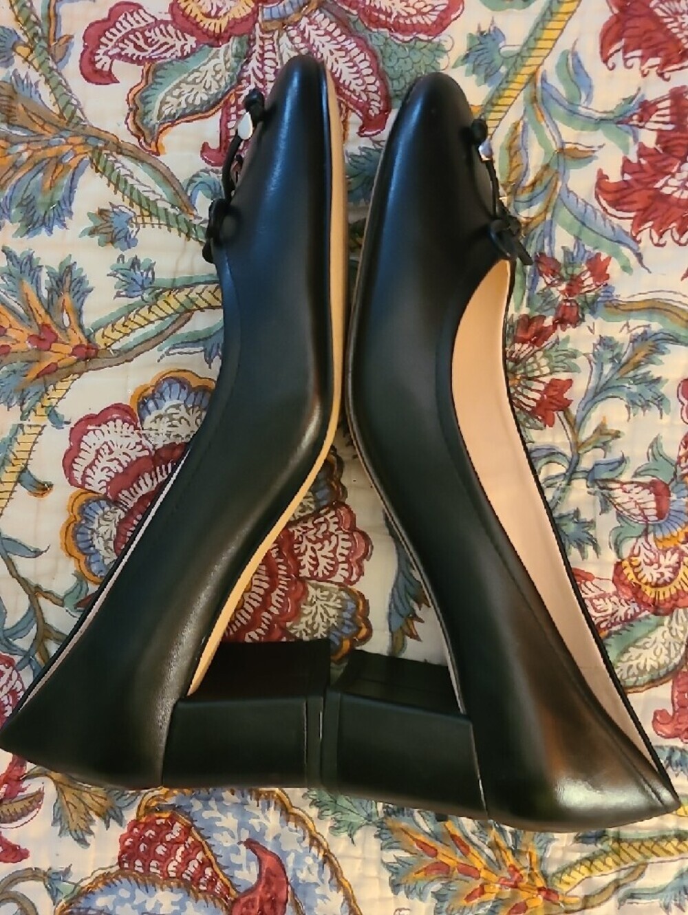 kate spade Black Leather Bow Ballet Pumps with Gold Charm Accents - Picture 4 of 7